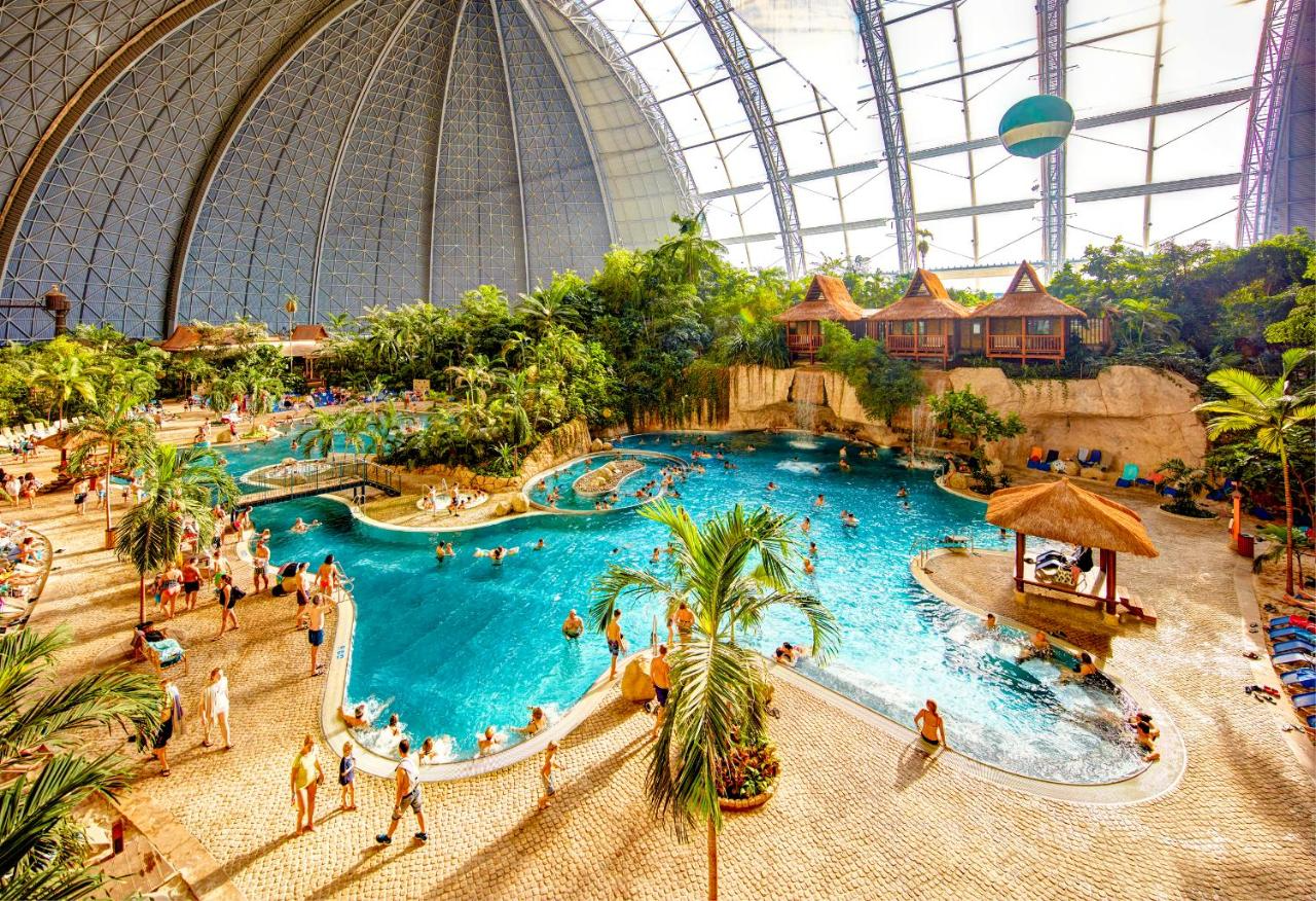 aerial view of pool inside of a giant dome